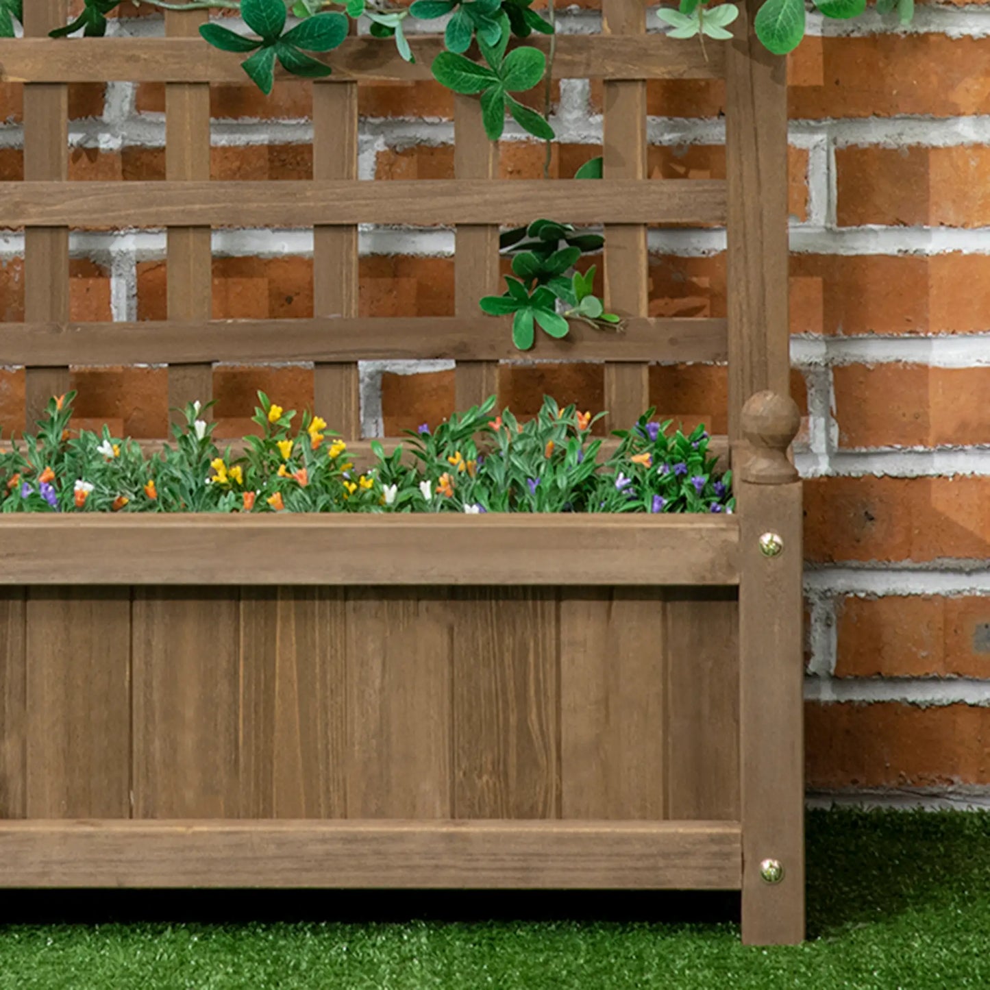 Wood Raised Garden Bed Planter with Trellis, Indoor Outdoor, Coffee Wooden Planter Boxes at Gallery Canada