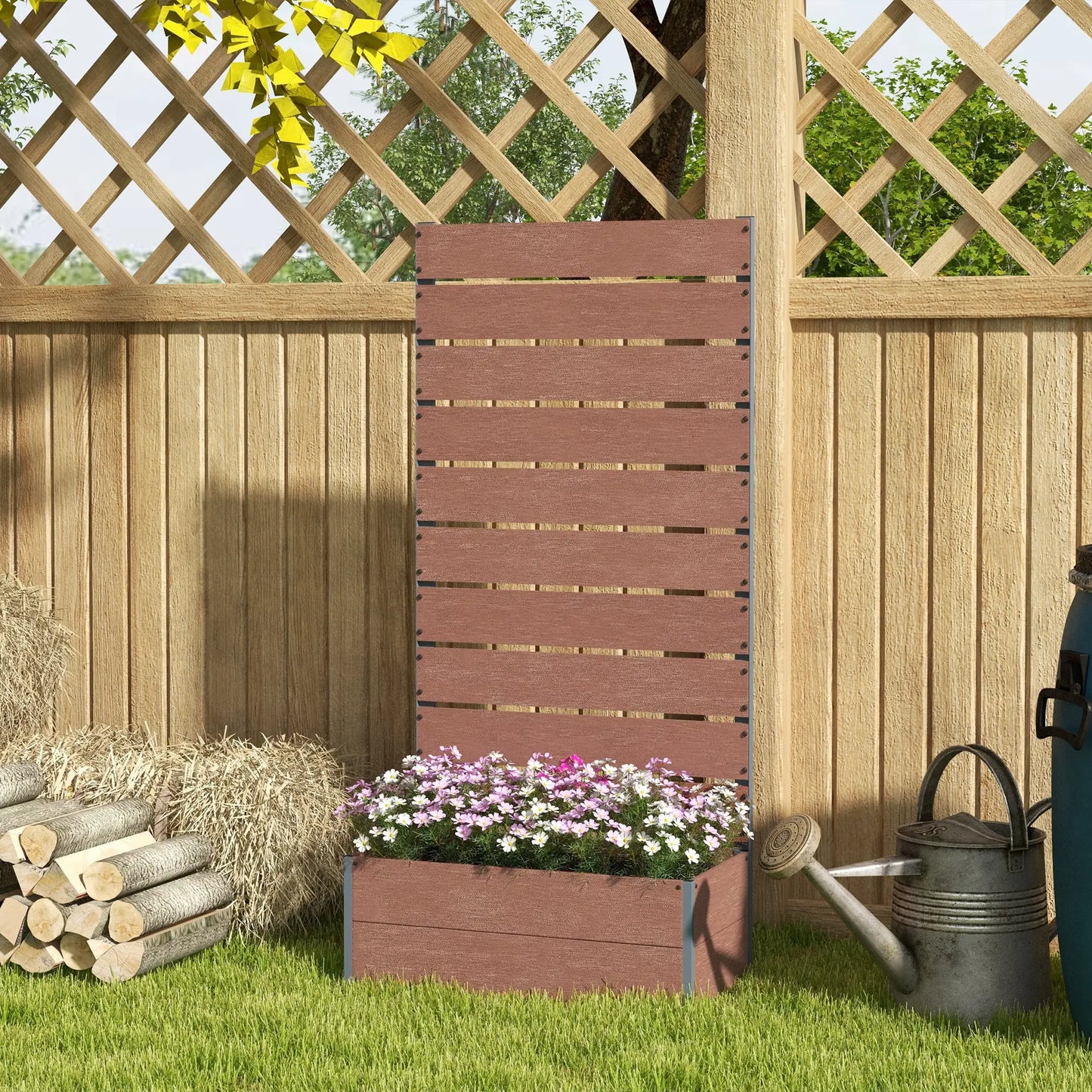 Raised Garden Bed With Trellis, Elevated Planter Box, 28" x 15" x 59", Light Brown