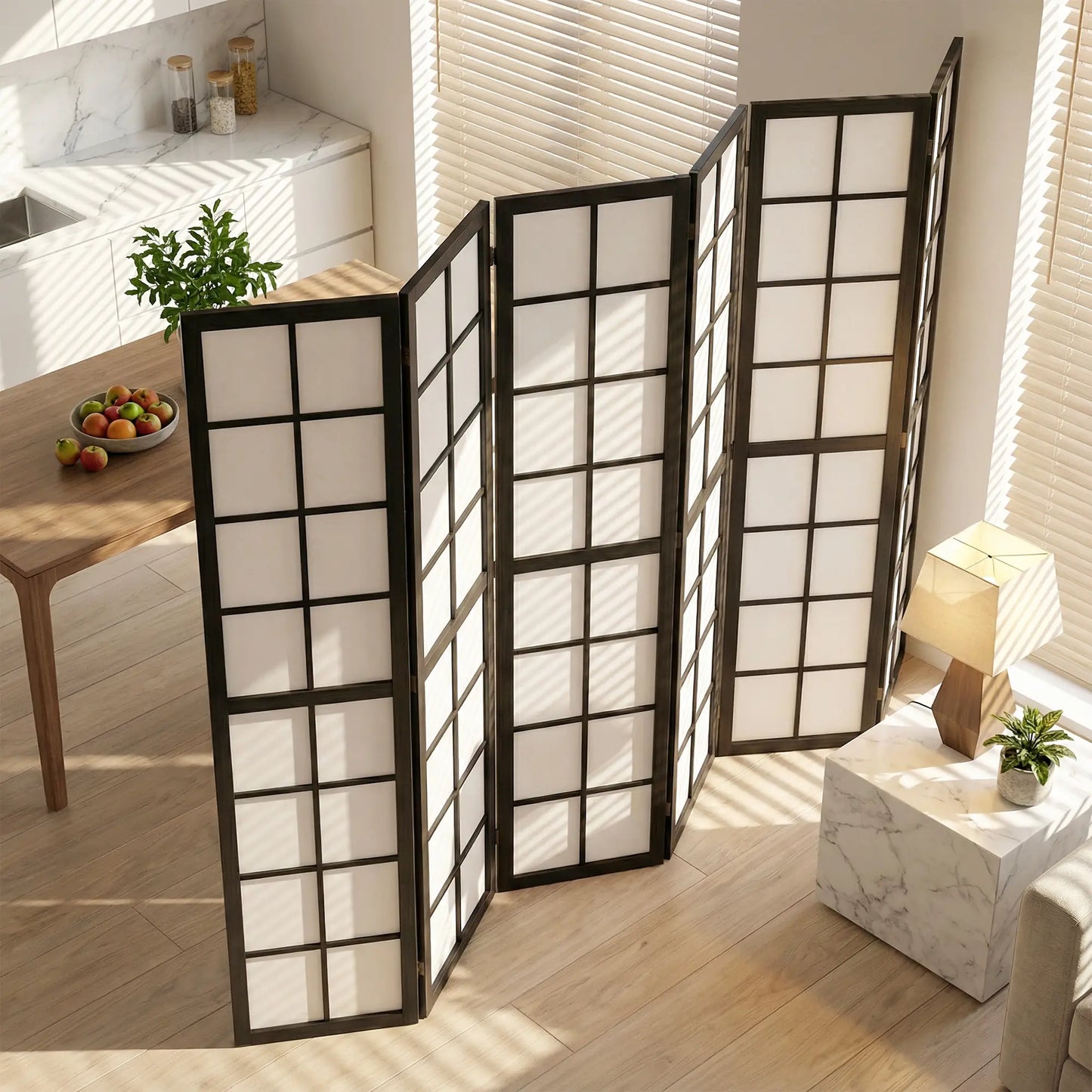 6 Panel Room Divider, 5.6 ft, Folding Wall Partition, Black Room Dividers at Gallery Canada