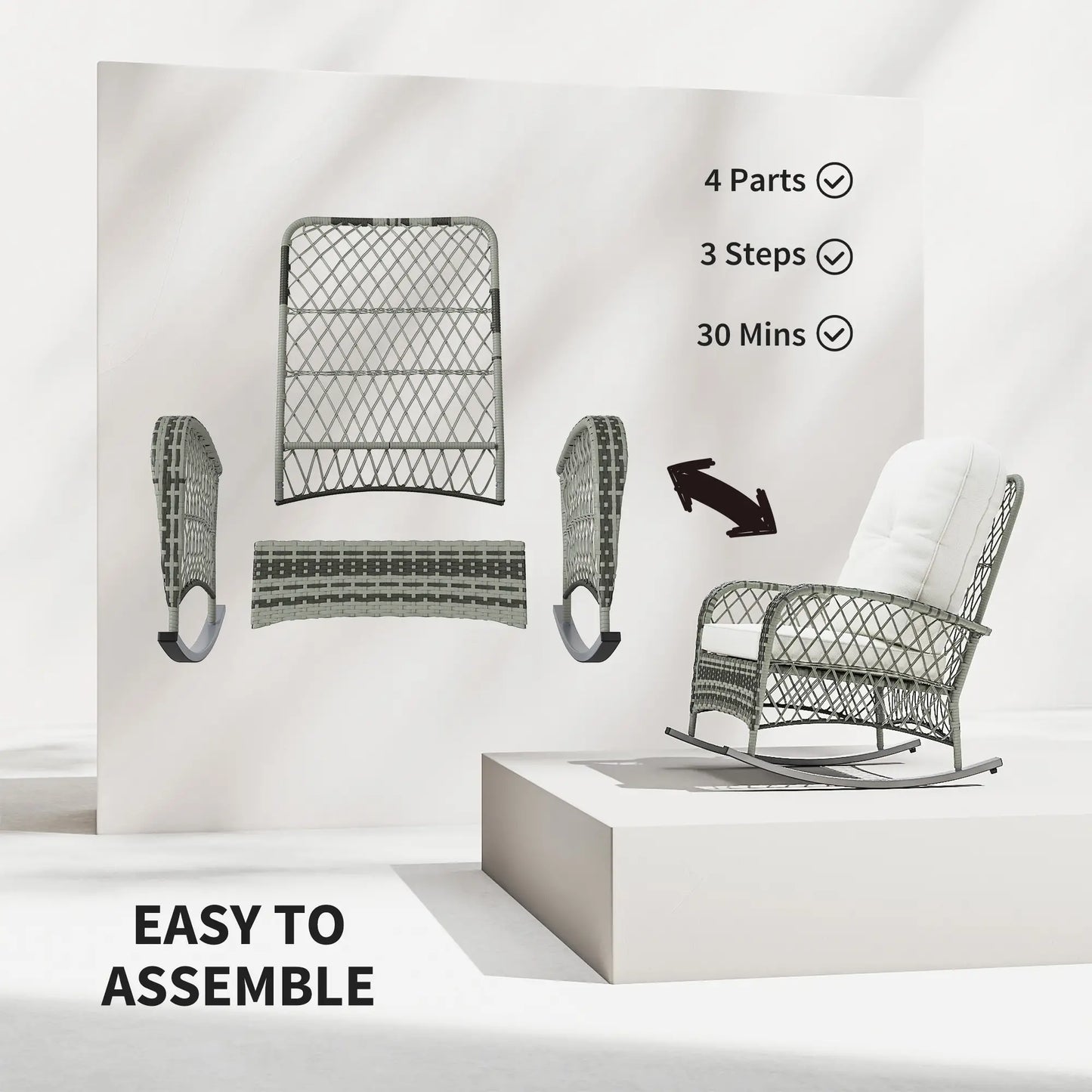 Rattan Rocking Chair, Outdoor Wicker Patio Rocker with Cushions, Khaki Outdoor Rocking Chairs at Gallery Canada