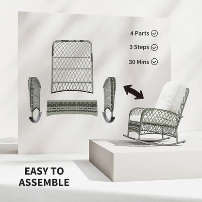 Rattan Rocking Chair, Outdoor Wicker Patio Rocker with Cushions, Khaki Outdoor Rocking Chairs at Gallery Canada