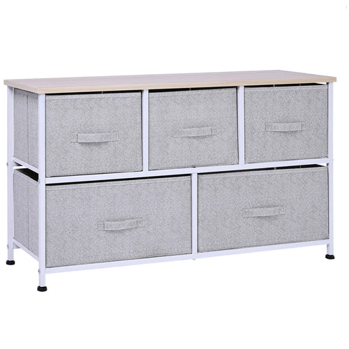 Linen Drawer Cabinet, 5 Removable Drawers, Metal Frame, Adjustable Feet, Grey