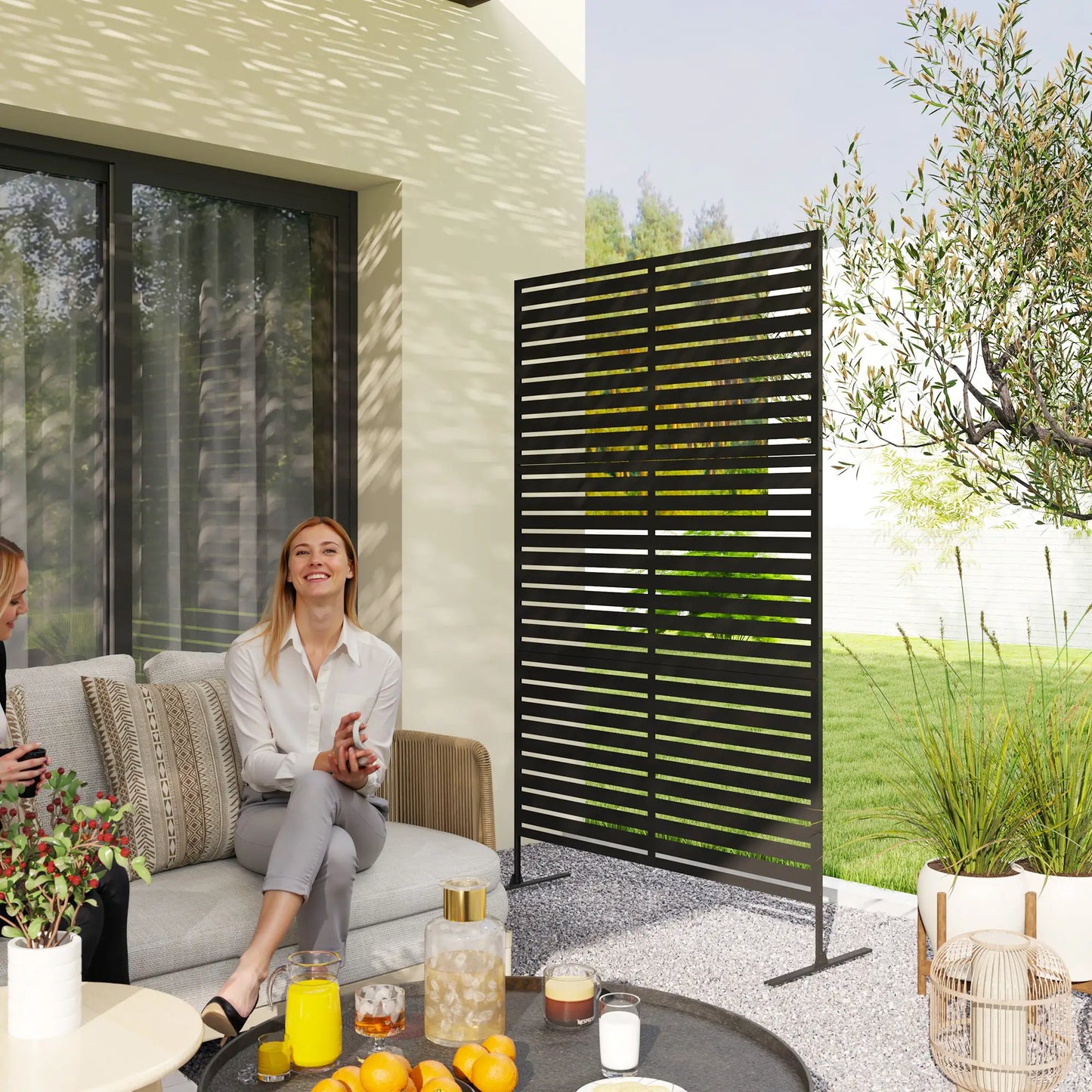 Decorative Outdoor Privacy Panel, Freestanding Metal Divider, Black Side Awnings at Gallery Canada