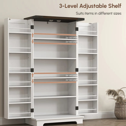 47" Kitchen Pantry Cabinet, Adjustable Shelves, White Kitchen Pantry Cabinets at Gallery Canada