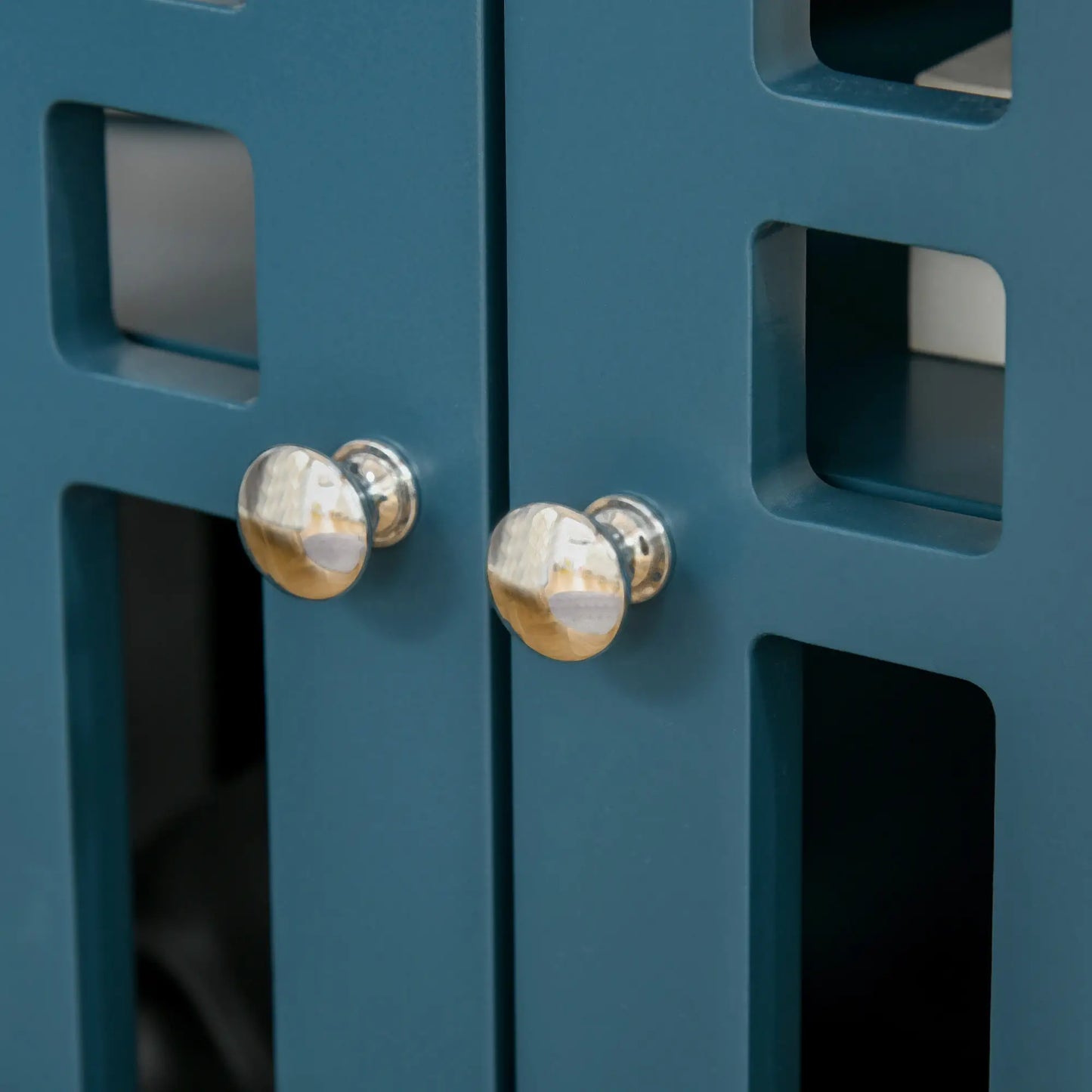 Modern Storage Cabinet with Fretwork Doors, Shelf, Blue Storage Cabinets at Gallery Canada