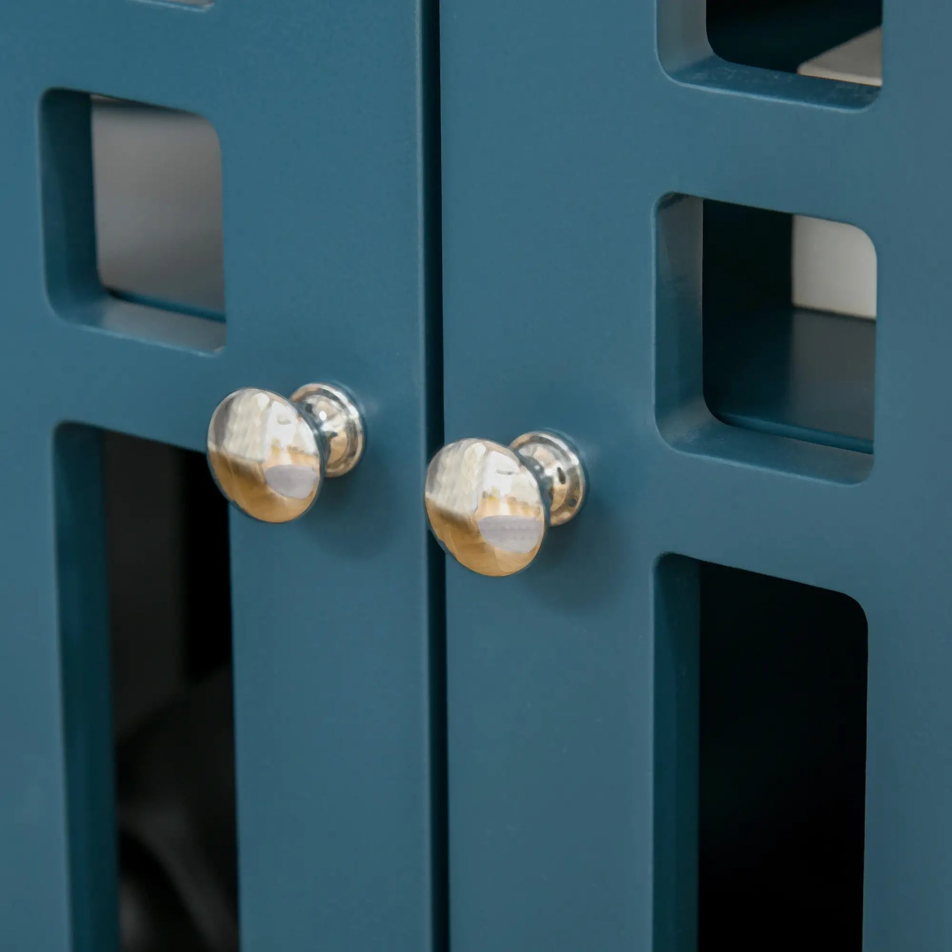 Modern Storage Cabinet with Fretwork Doors, Shelf, Blue Storage Cabinets at Gallery Canada