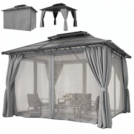 10' X 12' Outdoor Hardtop Gazebo, Double PC Roof, Steel Frame, Grey