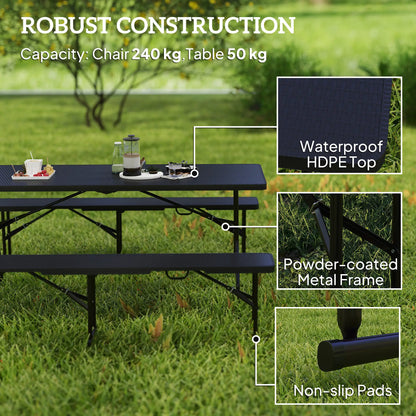 6FT 3PCS Faux Rattan Outdoor Table Bench Set, Folding Picnic Table with 2 Benches, Black Picnic Tables & Camping Chairs at Gallery Canada