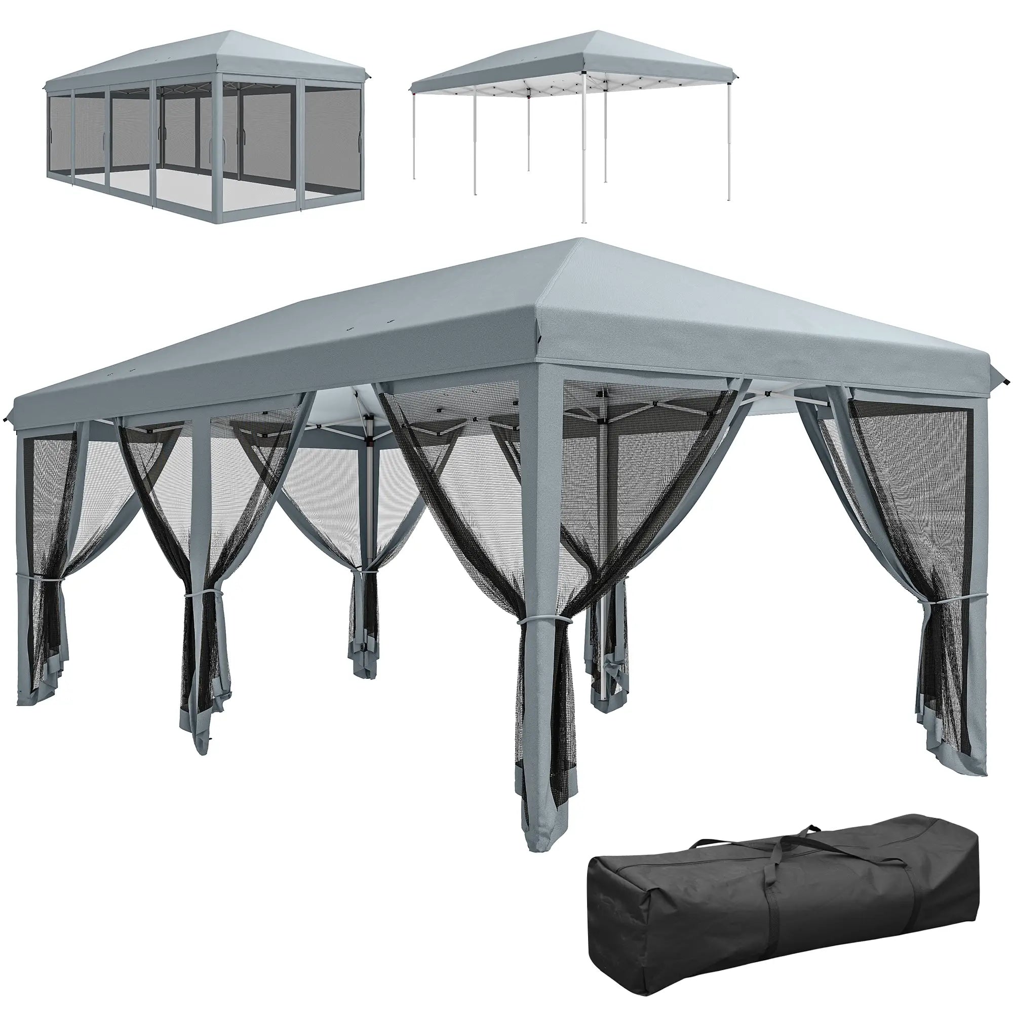 10' x 20' Pop Up Canopy Tent Gazebo, Removable Mesh Sidewall, Carry Bag, Grey Pop Up Canopies at Gallery Canada
