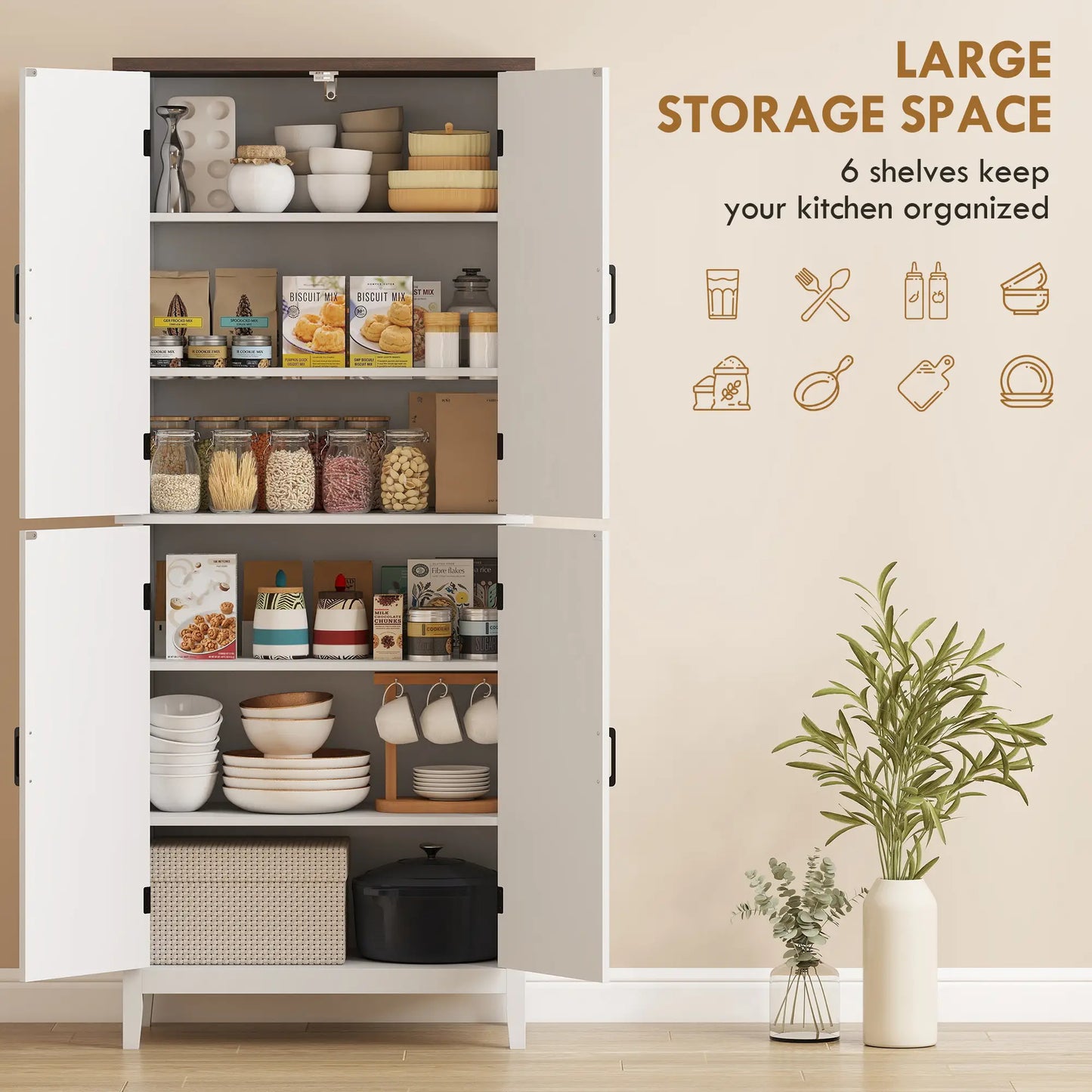70" Tall Kitchen Cabinet, 4 Doors, 4 Adjustable Shelves, White Kitchen Pantry Cabinets at Gallery Canada