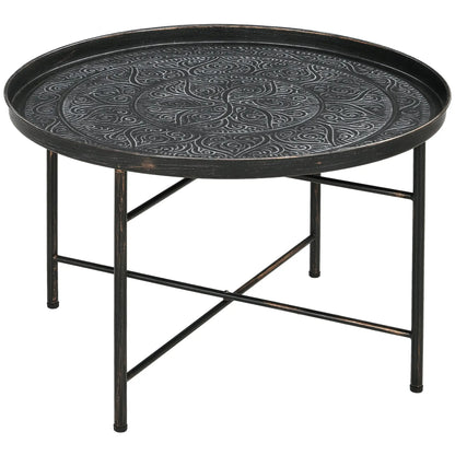 Vintage Coffee Table, 24" Round, Hammered Tray Top, Metal Frame, Pewter Coffee Tables at Gallery Canada