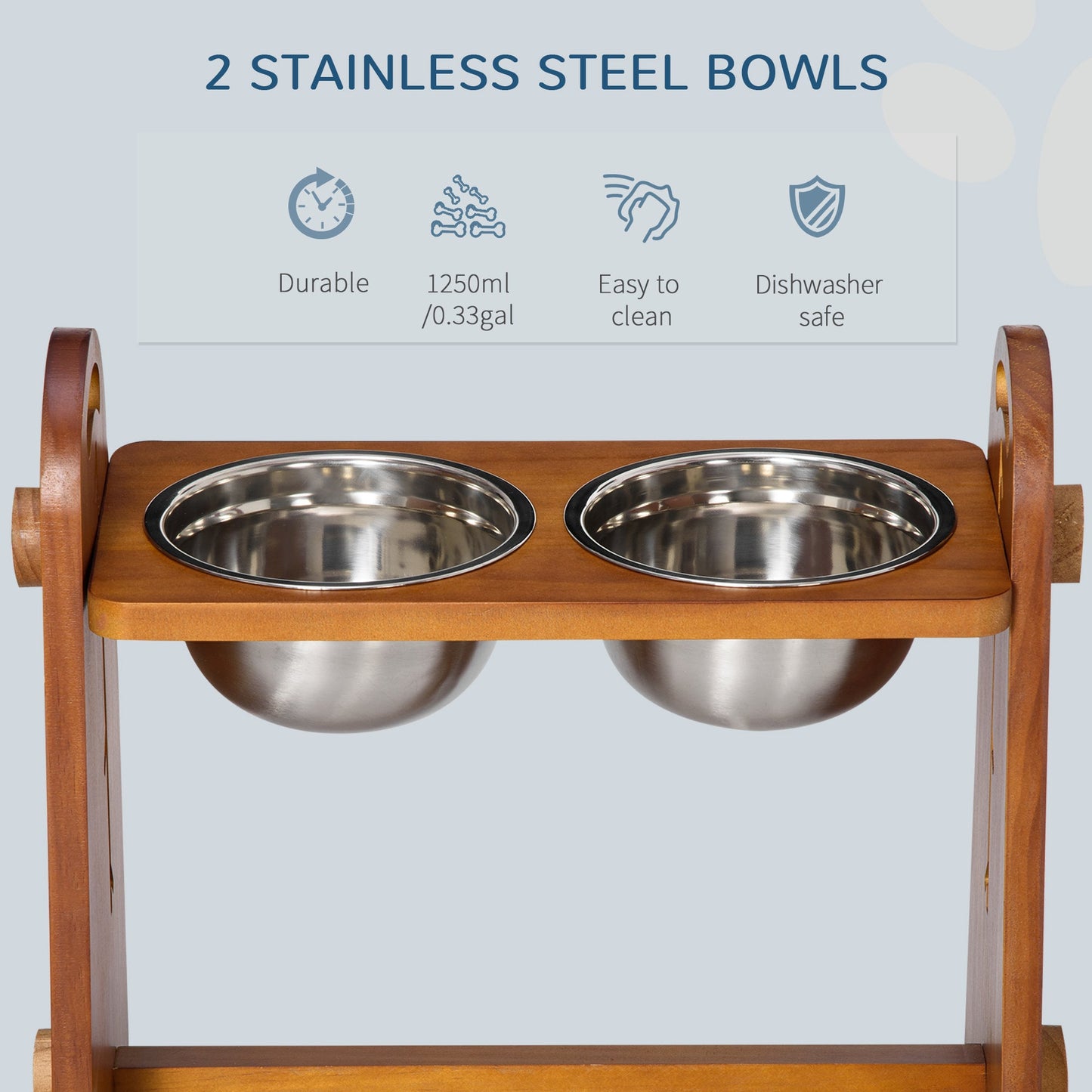 Elevated Dog Bowls Adjustable Pet Feeder Raised Dog Bowl with 2 Removable Stainless Steel Bowls for S, M, L, XL Dogs, Brown at Gallery Canada