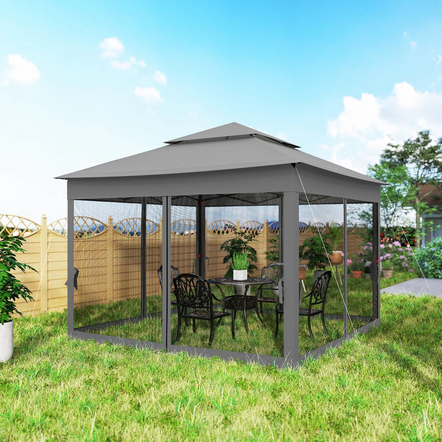 11' x 11' Pop Up Canopy, 2-Tier Soft Top Shelter, Dark Grey Pop Up Canopies at Gallery Canada