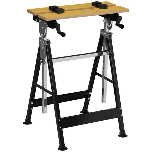 Portable Work Bench, Workshop Tool Stand with 6-Level Height Adjustable Work Table, Carpenter Saw Table with 4 Clamps, Steel Frame, 220lbs Capacity Tool Organizers Nature Wood, Black at Gallery Canada