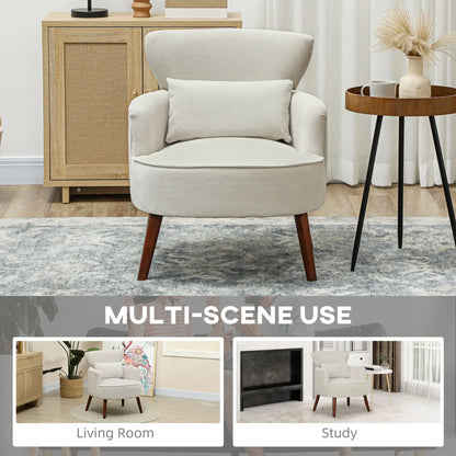 Modern Accent Chair, Upholstered Armchair with Wood Legs, Cream White Accent Chairs at Gallery Canada