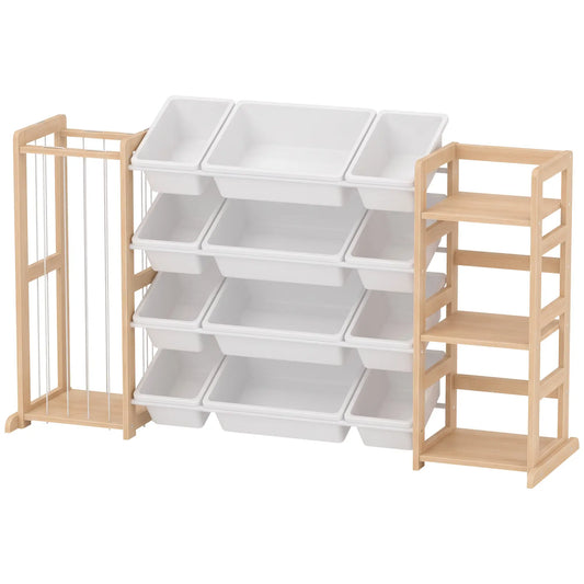 Qaba 3-in-1 Wooden Toy Storage Organizer with Stuffed Animal Storage, Bookshelf, 12 Bins for Bedroom, Playroom, Nursery Baby & Kids Storage Multi Colour at Gallery Canada