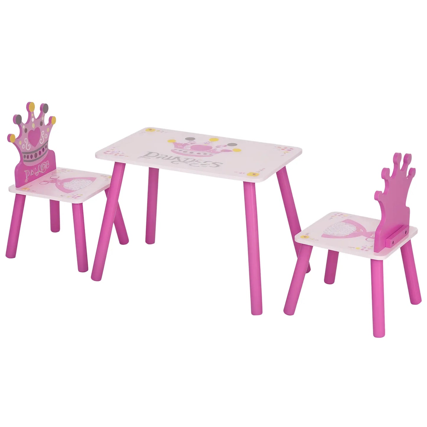 Kids Wooden Table Chair Set, Crown Pattern, Easy Clean, Age 2-4, Pink Kids Table Sets Pink at Gallery Canada