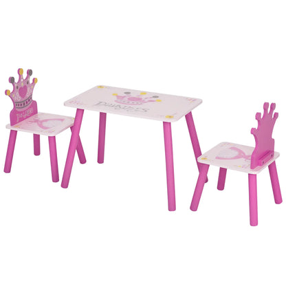 Kids Wooden Table Chair Set, Crown Pattern, Easy Clean, Age 2-4, Pink Kids Table Sets Pink at Gallery Canada