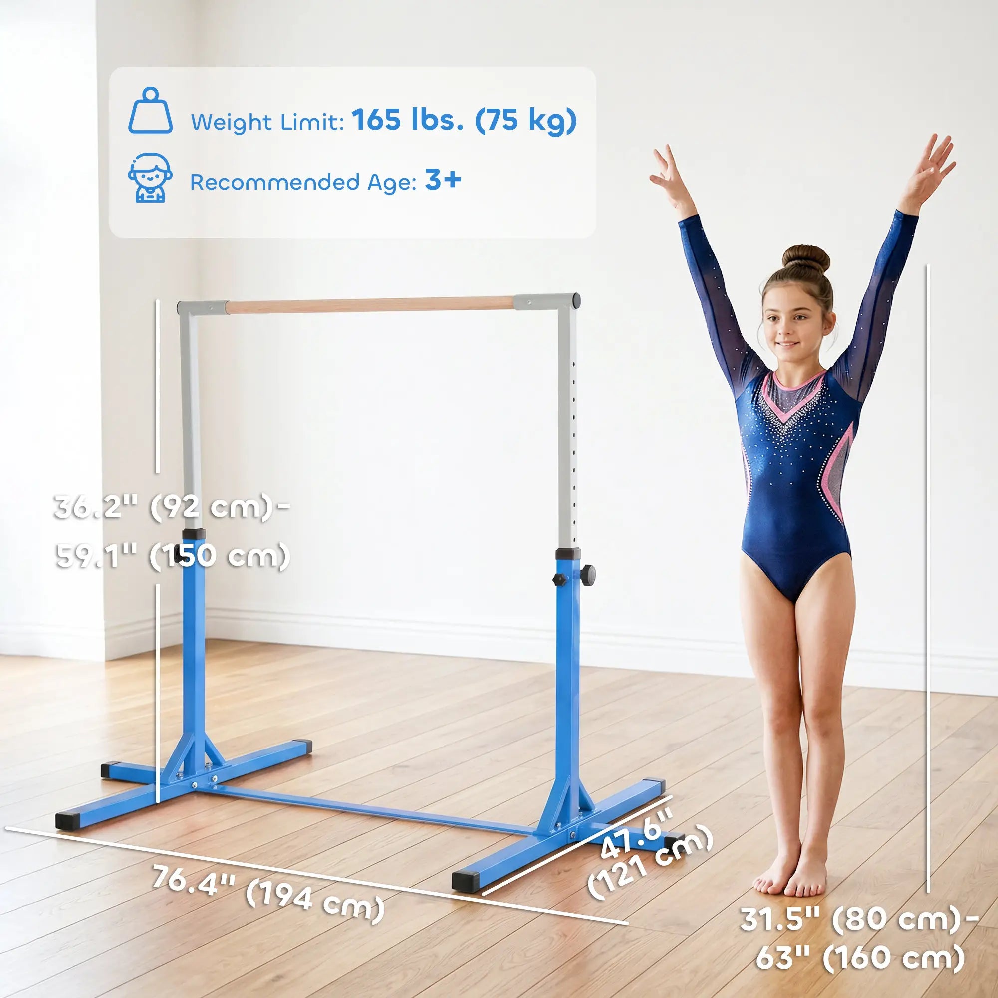 Kids Gymnastics Bar, 13-Level Adjustable Height, Blue Baby Gym & Playmats at Gallery Canada