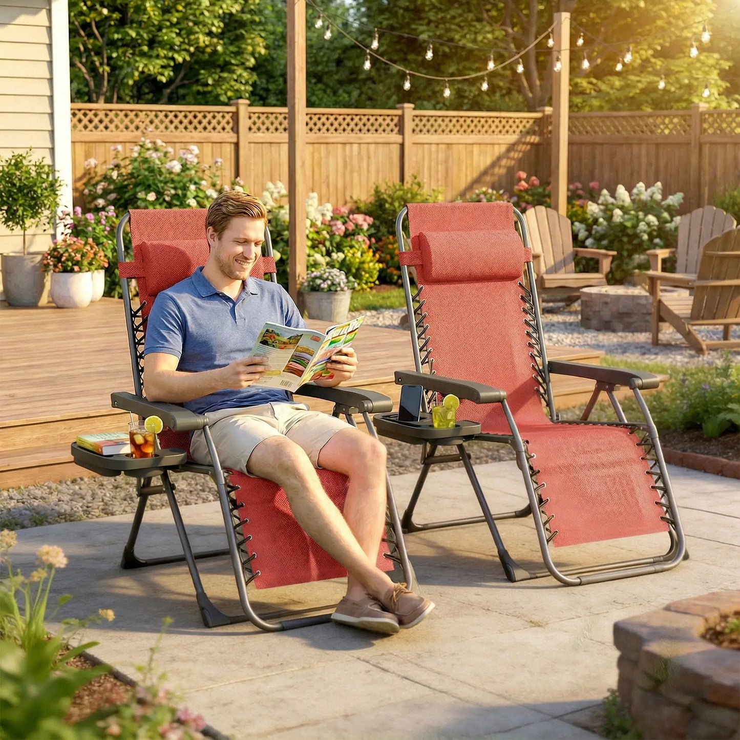 Zero Gravity Chair Set Of 2, Folding Reclining Outdoor Lounge Chair, Wine Red Lounger Chairs at Gallery Canada