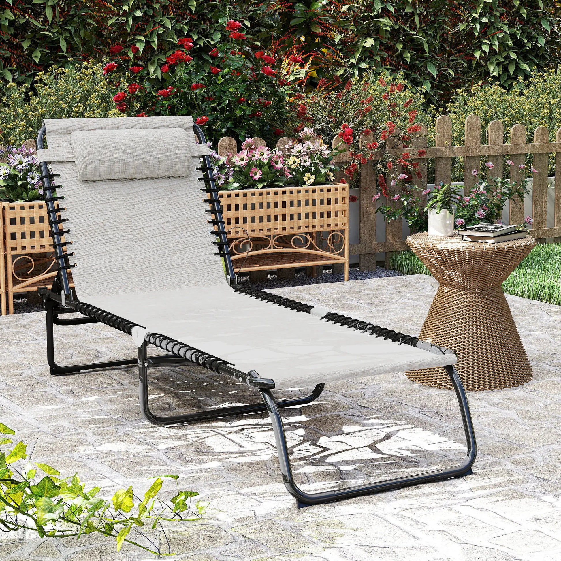 Outdoor Folding Lounge Chair, 4-Level Adjustable, Cream Lounger Chairs at Gallery Canada