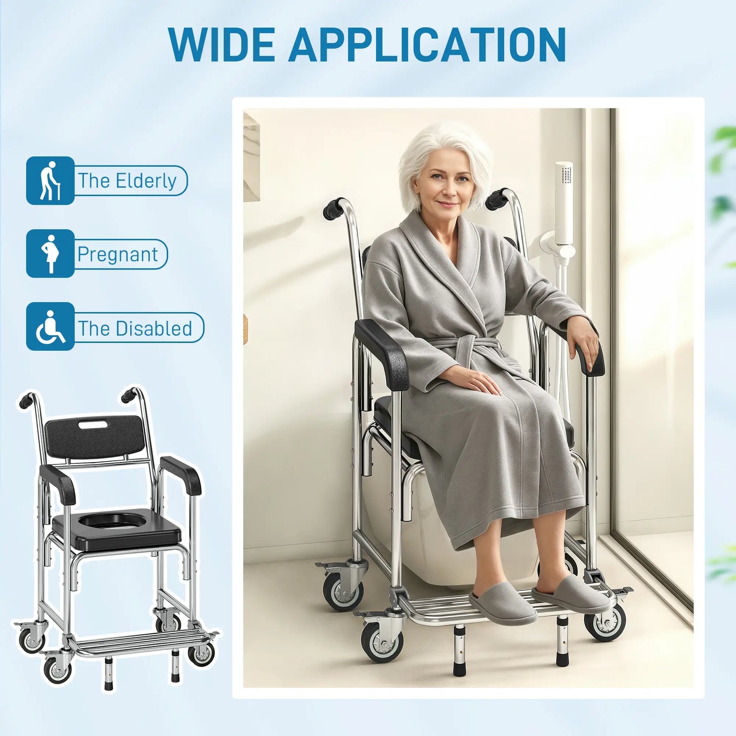 3-in-1 Shower Commode Wheelchair, Transport Chair with Padded Seat Bath Chairs at Gallery Canada