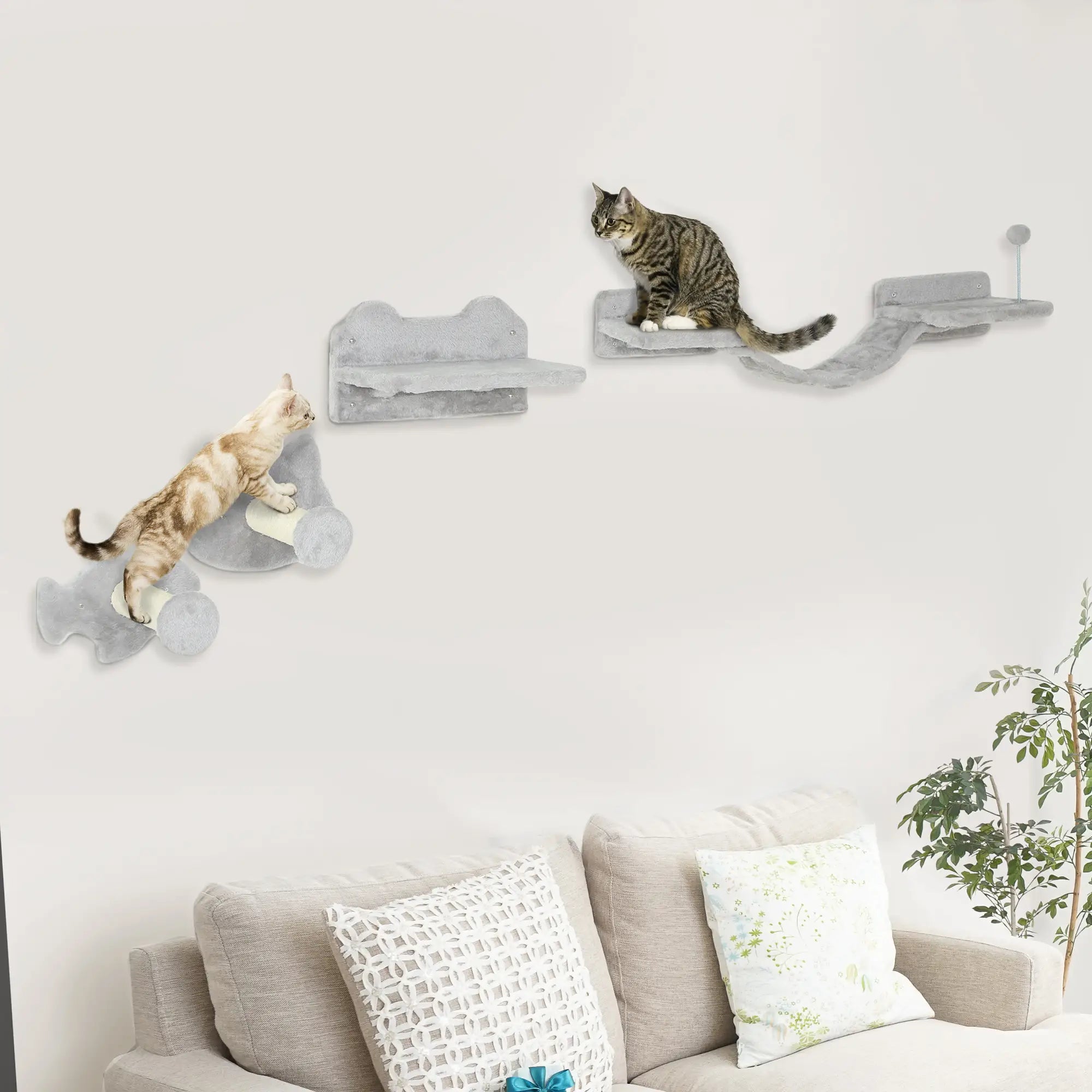 4PCs Cat Wall Shelves, Steps, Scratching Posts, Ladder, Platforms Cat Climbing Wall at Gallery Canada