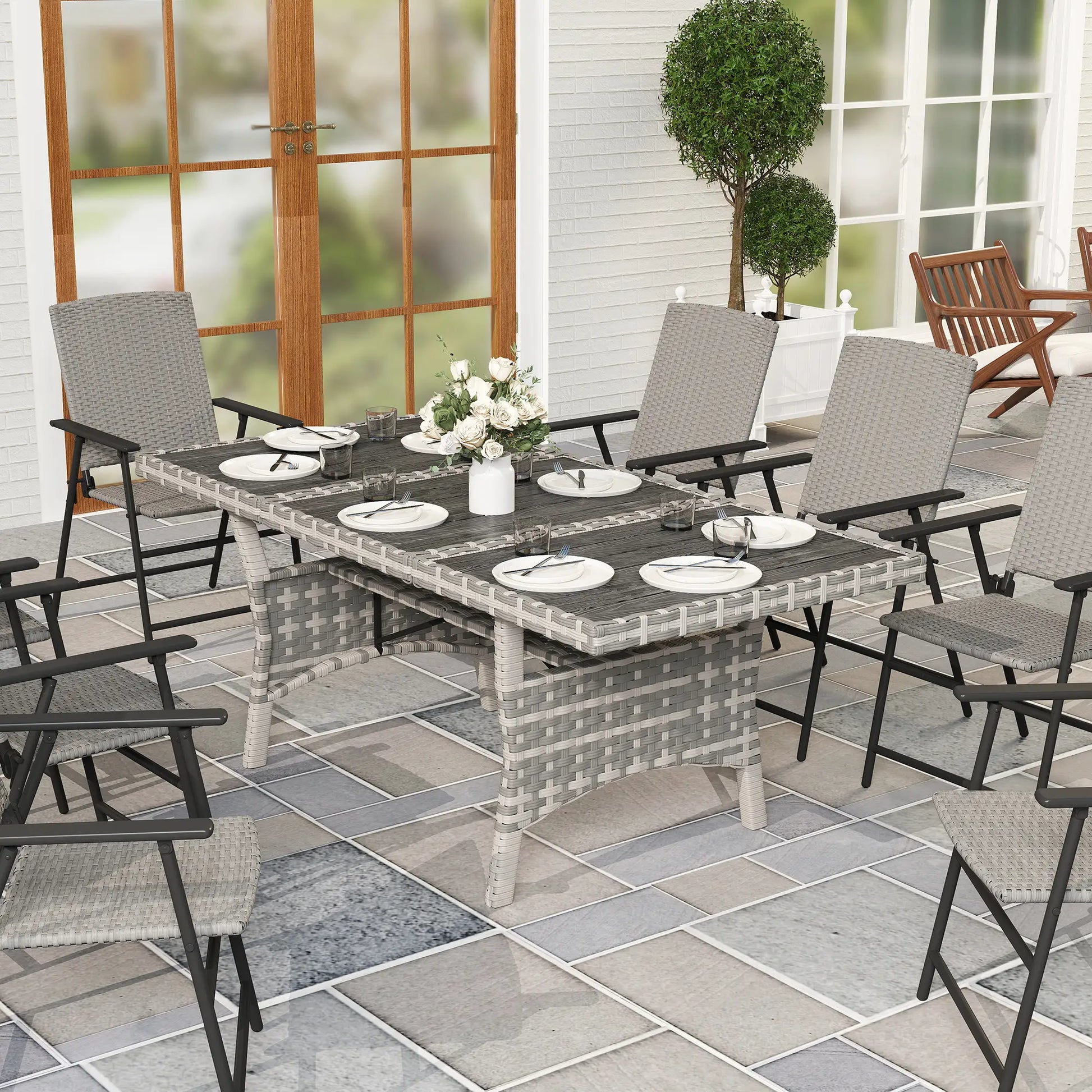 75" Outdoor Dining Table for 6-8, Wicker Patio Table with Storage, Grey Patio Dinning Tables at Gallery Canada