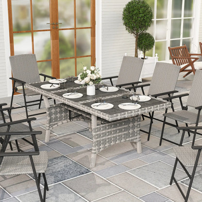 75" Outdoor Dining Table for 6-8, Wicker Patio Table with Storage, Grey Patio Dinning Tables at Gallery Canada