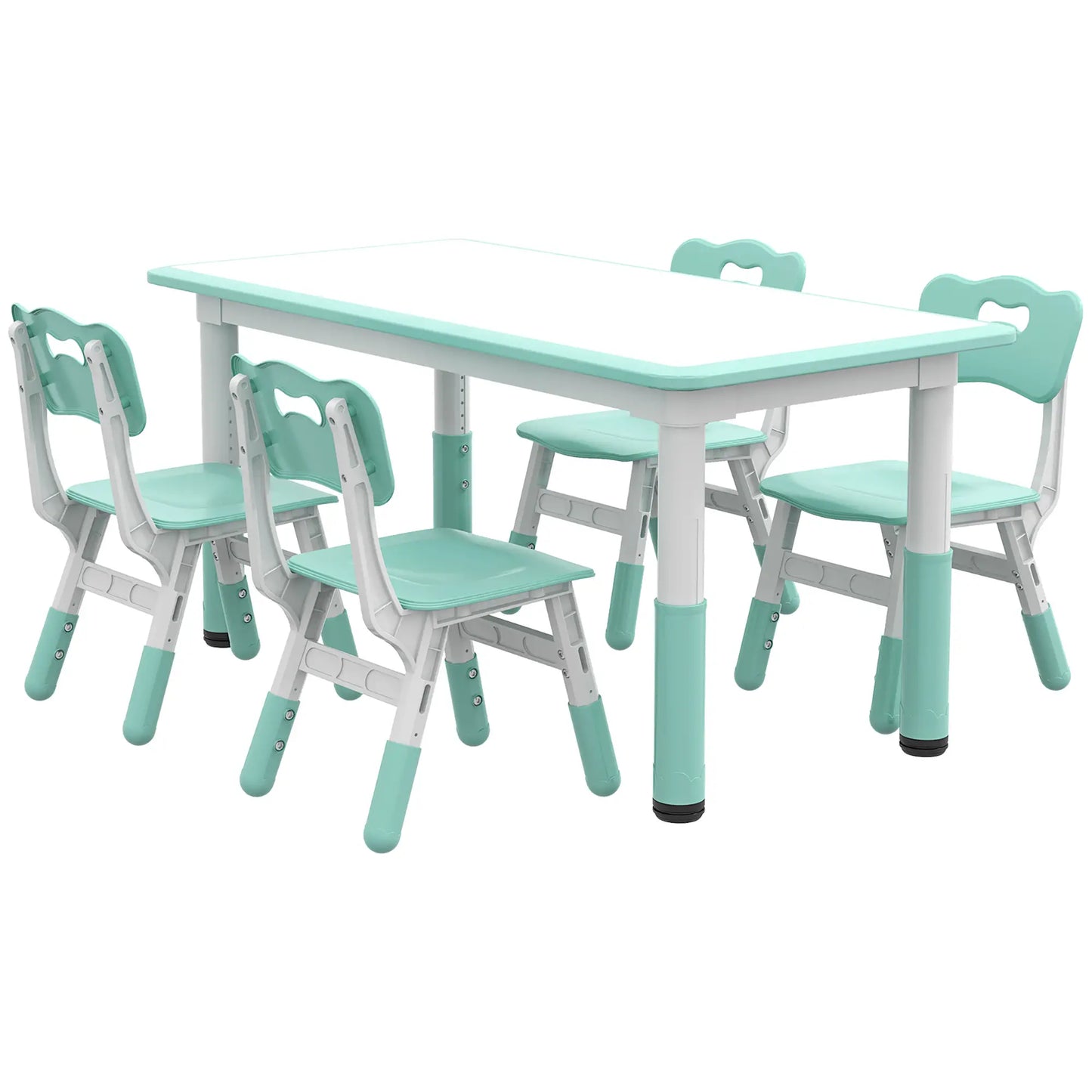 Kids Table and Chair Set, 4 Chairs, Adjustable Height, 1.5 - 5 Years, Green Kids Table Sets at Gallery Canada