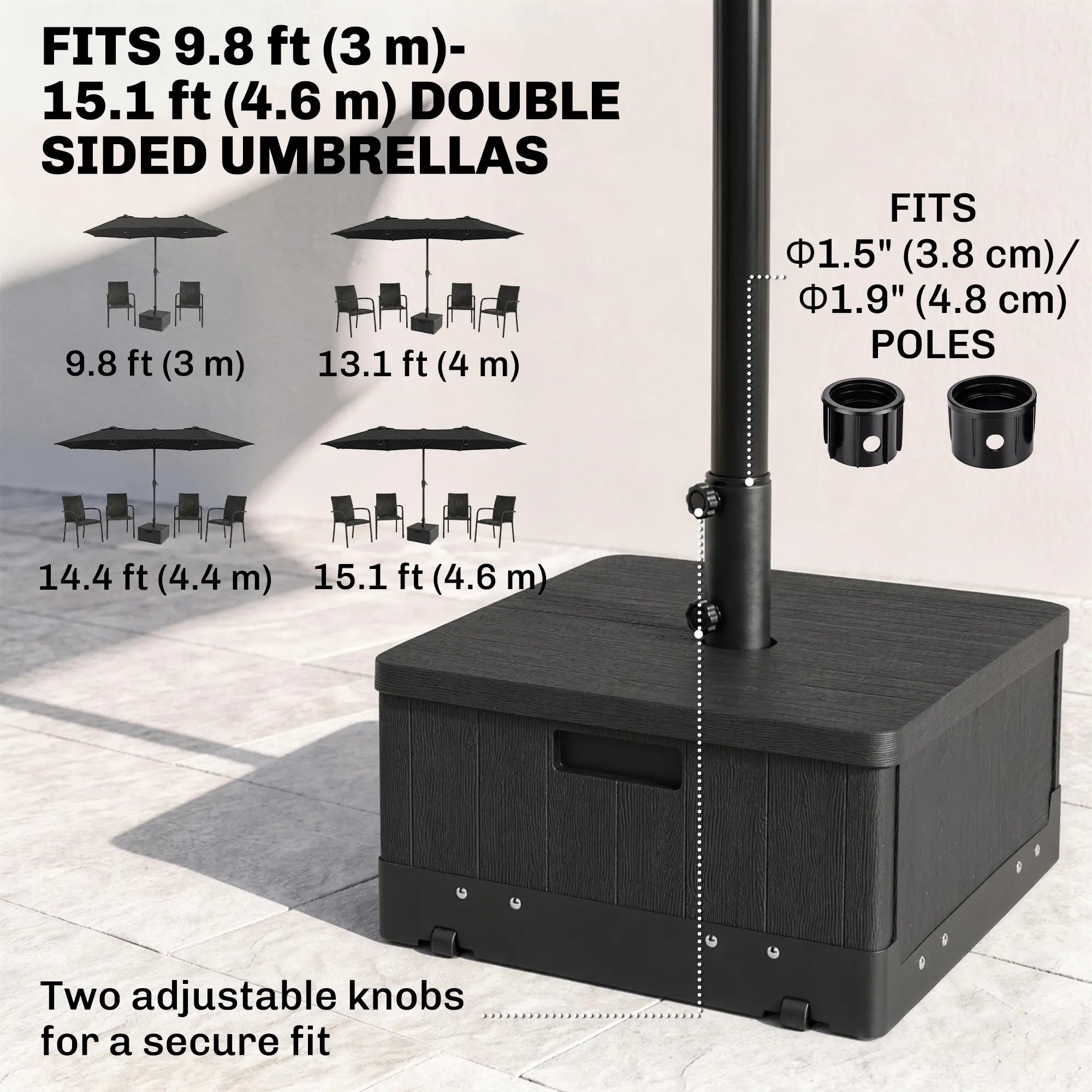 3-in-1 Outdoor Umbrella Base with Wheels, Side Table, Planter Box, 175lbs, Black Umbrella Bases at Gallery Canada