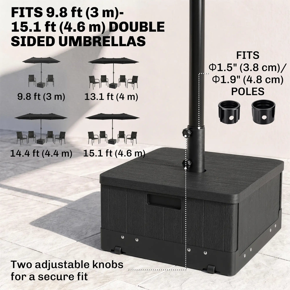 3-in-1 Outdoor Umbrella Base with Wheels, Side Table, Planter Box, 175lbs, Black Umbrella Bases at Gallery Canada