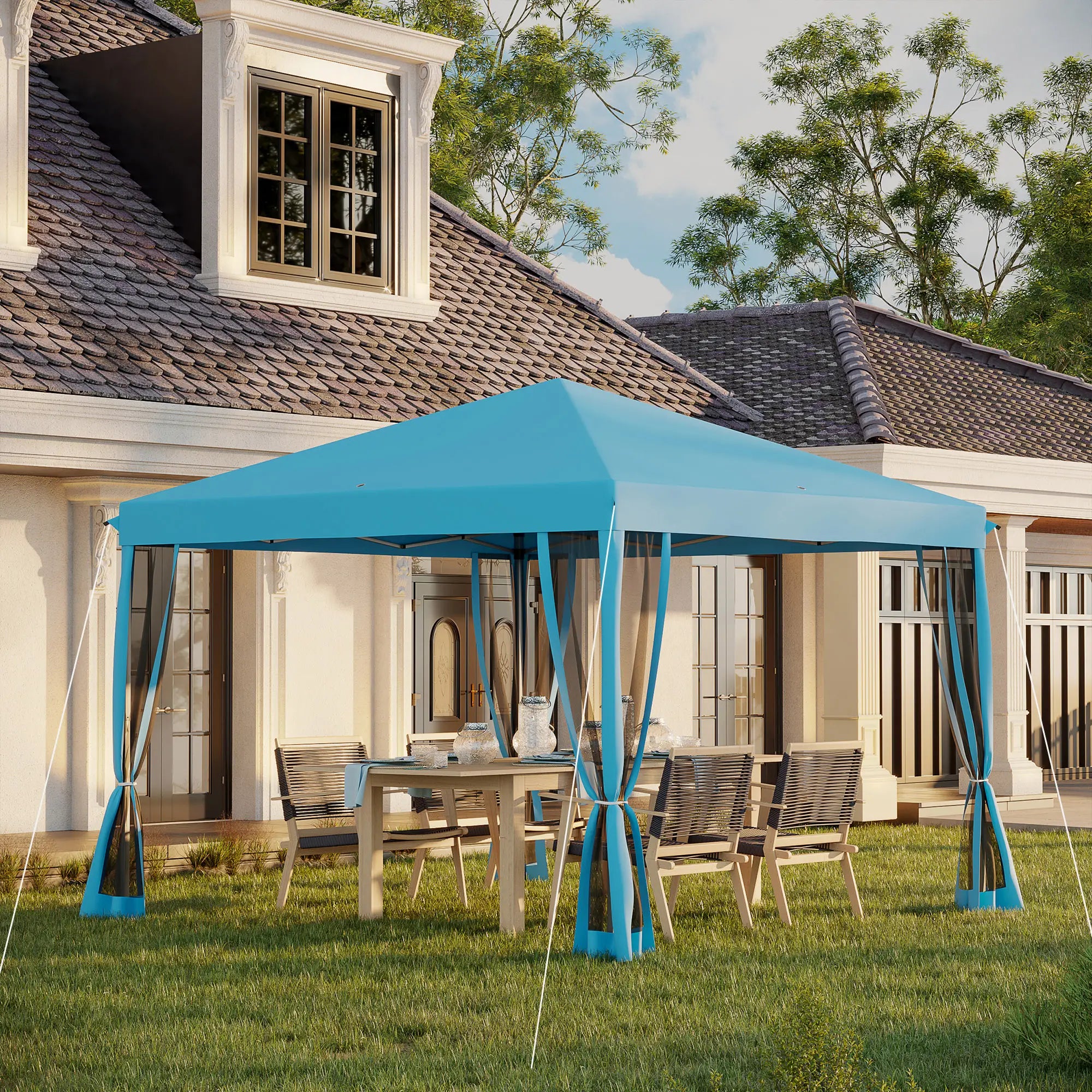 10' x 10' Pop Up Canopy Tent, Removable Mesh Sidewalls, Carry Bag, Light Blue Pop Up Canopies at Gallery Canada