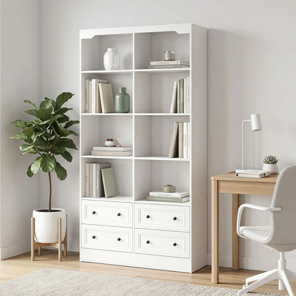 5-Tier Bookcase with 8 Cubbies, 4 Drawers, White Display Bookshelves at Gallery Canada