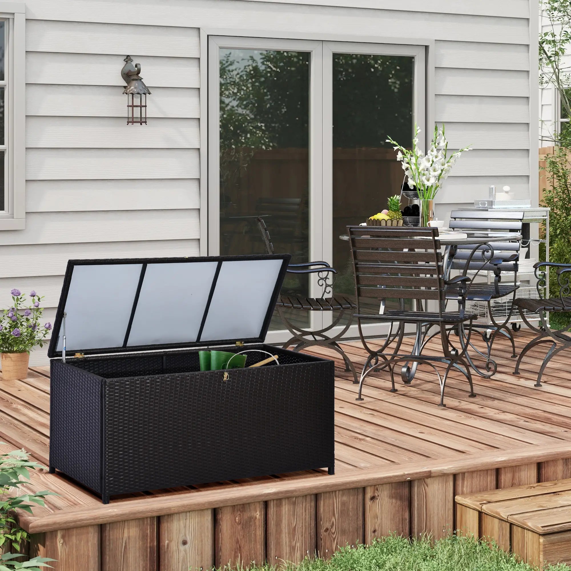 Wicker Outdoor Storage Box, 75 Gallon, Gas Strut Lid, Dark Brown Patio Storage Boxes at Gallery Canada