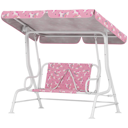 Kids Porch Swing, 2-Seater Bench With Safety Belts, Adjustable Canopy, Pink Gym Sets & Swings Pink, White at Gallery Canada