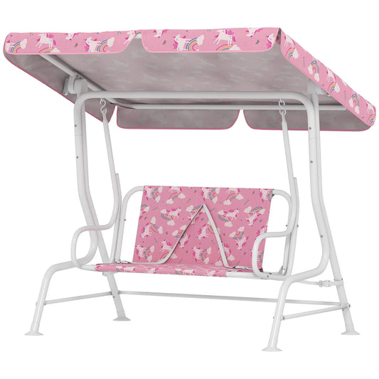 Kids Porch Swing, 2-Seater Bench With Safety Belts, Adjustable Canopy, Pink Gym Sets & Swings Pink, White at Gallery Canada