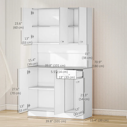 71" Modern Buffet with Hutch, Storage Cabinets, Drawer, Microwave Stand, White Kitchen Pantry Cabinets at Gallery Canada