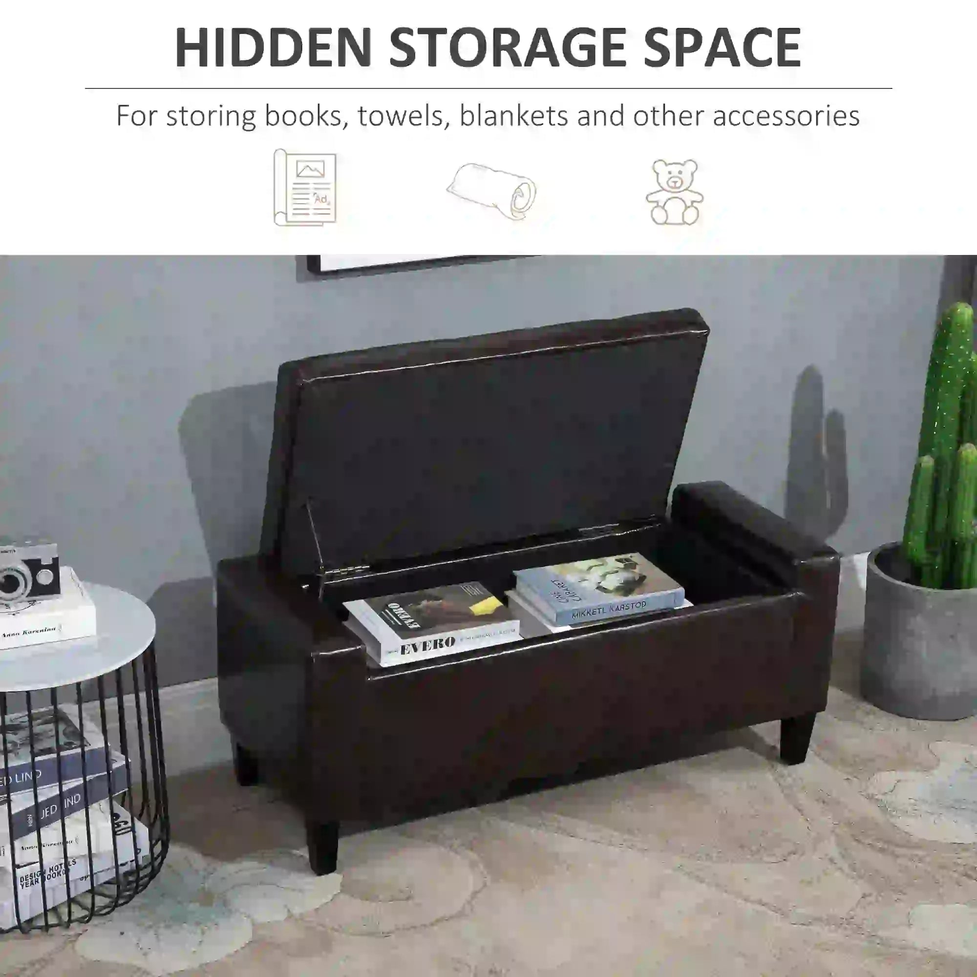 Storage Ottoman Bench, PU Leather, Tufted Design, Brown Storage Ottomans & Benches at Gallery Canada