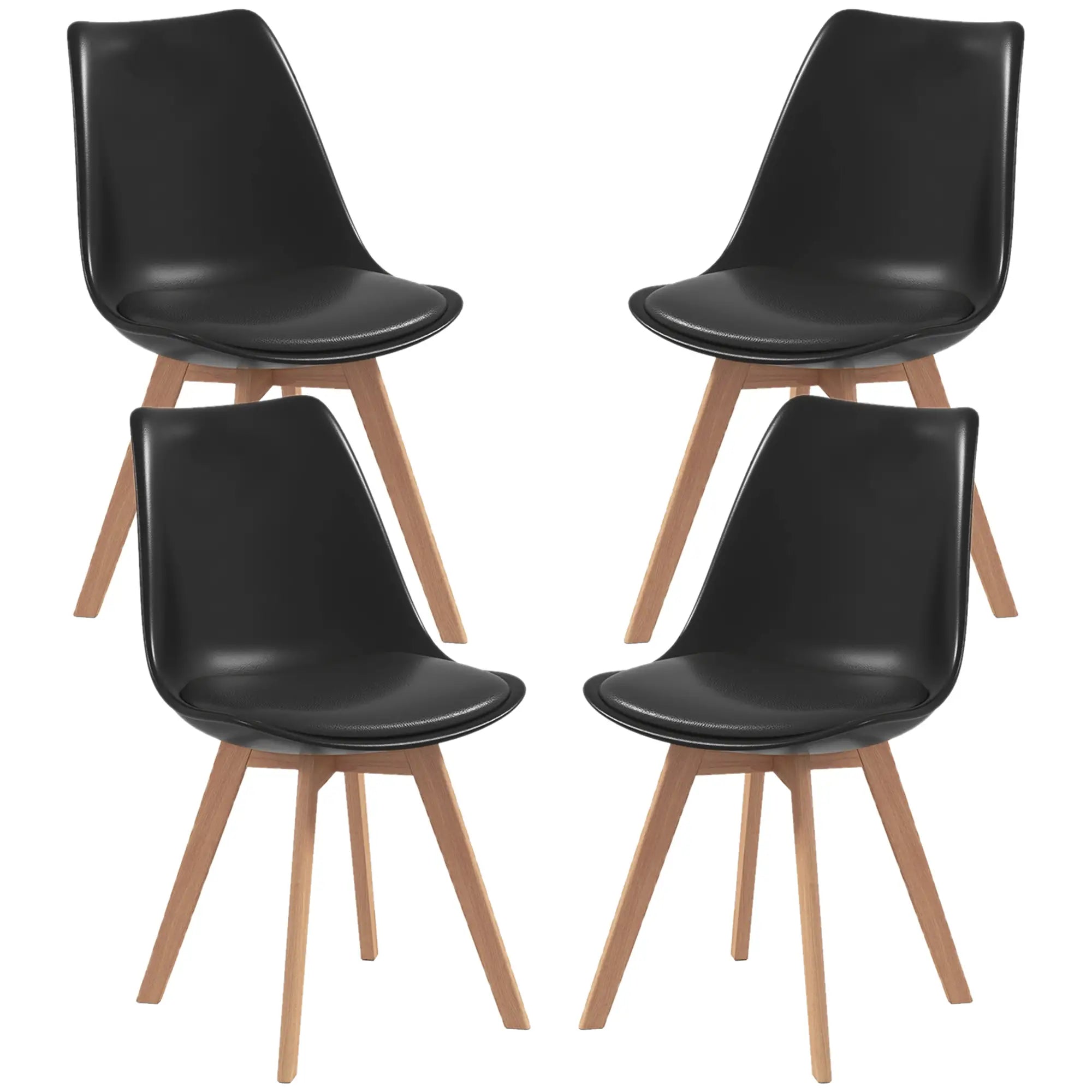 Modern Dining Table Chairs Set of 4, Rubber Wood Kitchen Table Chairs with PU Leather Cushion for Living Room, Bedroom Bar Sets Black, Natural at Gallery Canada