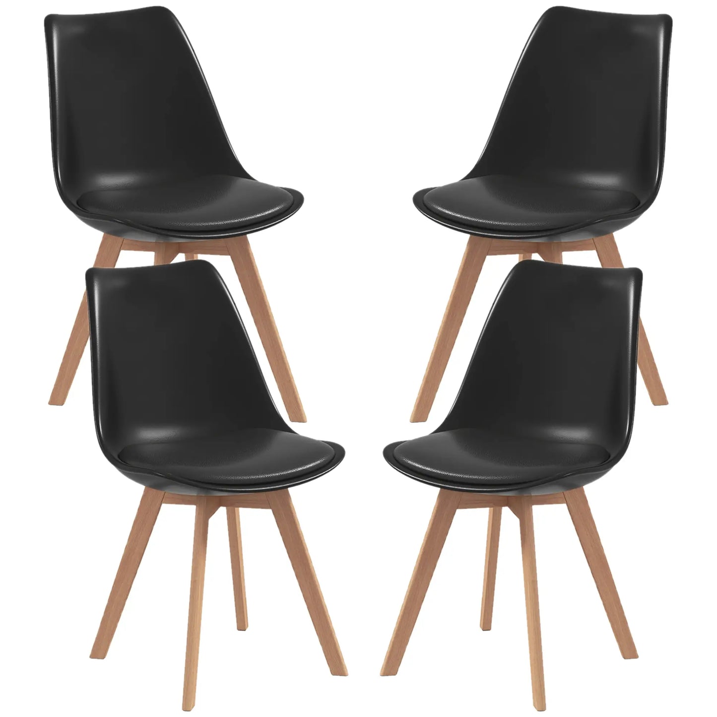 Modern Dining Table Chairs Set of 4, Rubber Wood Kitchen Table Chairs with PU Leather Cushion for Living Room, Bedroom Bar Sets Black, Natural at Gallery Canada