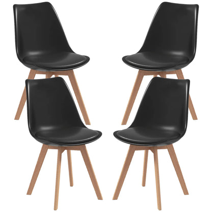 Modern Dining Table Chairs Set of 4, Rubber Wood Kitchen Table Chairs with PU Leather Cushion for Living Room, Bedroom Bar Sets Black, Natural at Gallery Canada