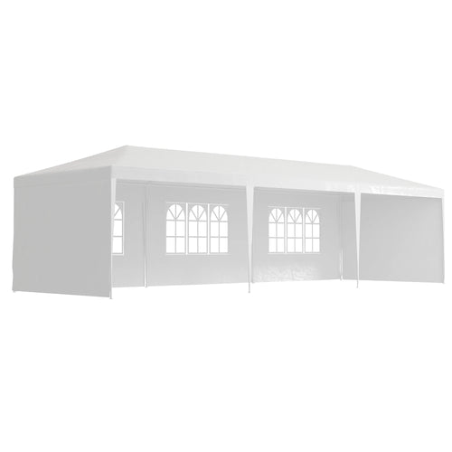 10' x 29' Party Tent, Canopy with Sidewalls, Transparent Windows, White