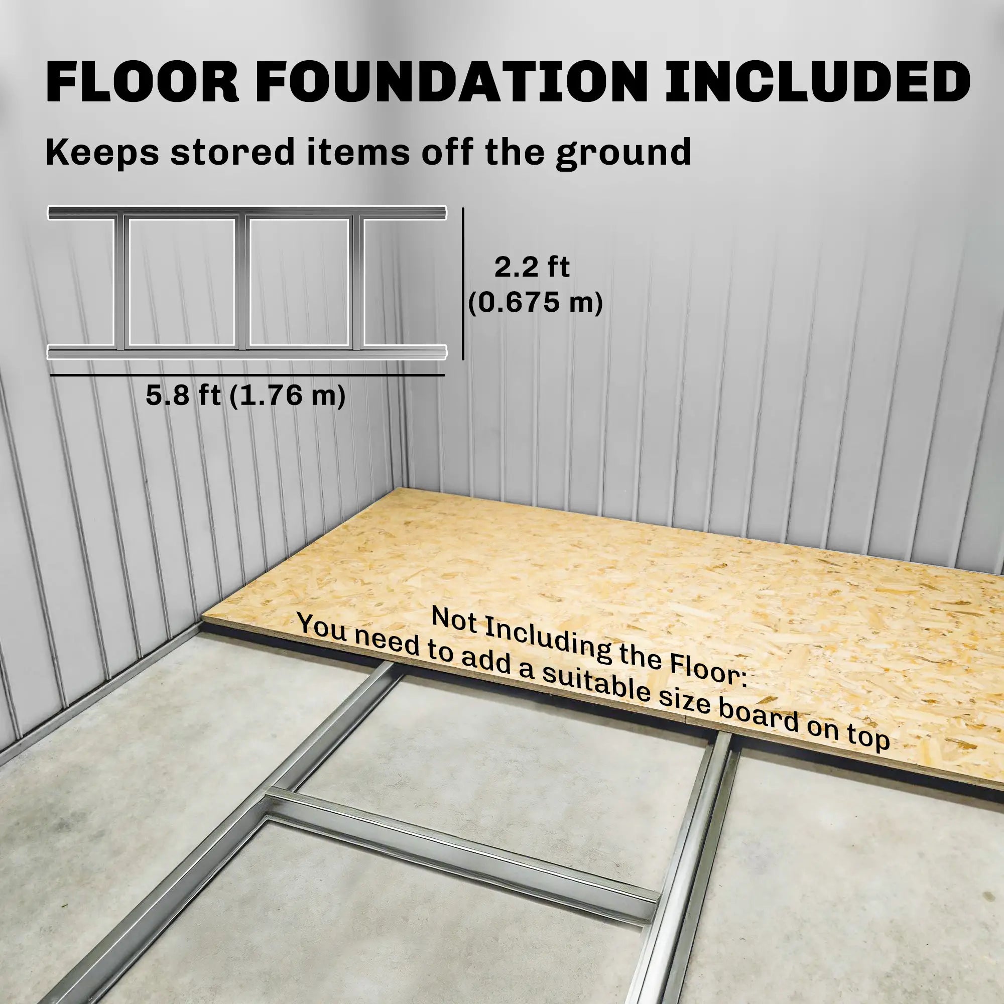 6.5x4FT Galvanised Metal Shed, Foundation Kit, Lockable Garden Storage, Sliding Doors, Vents, Grey Sheds at Gallery Canada