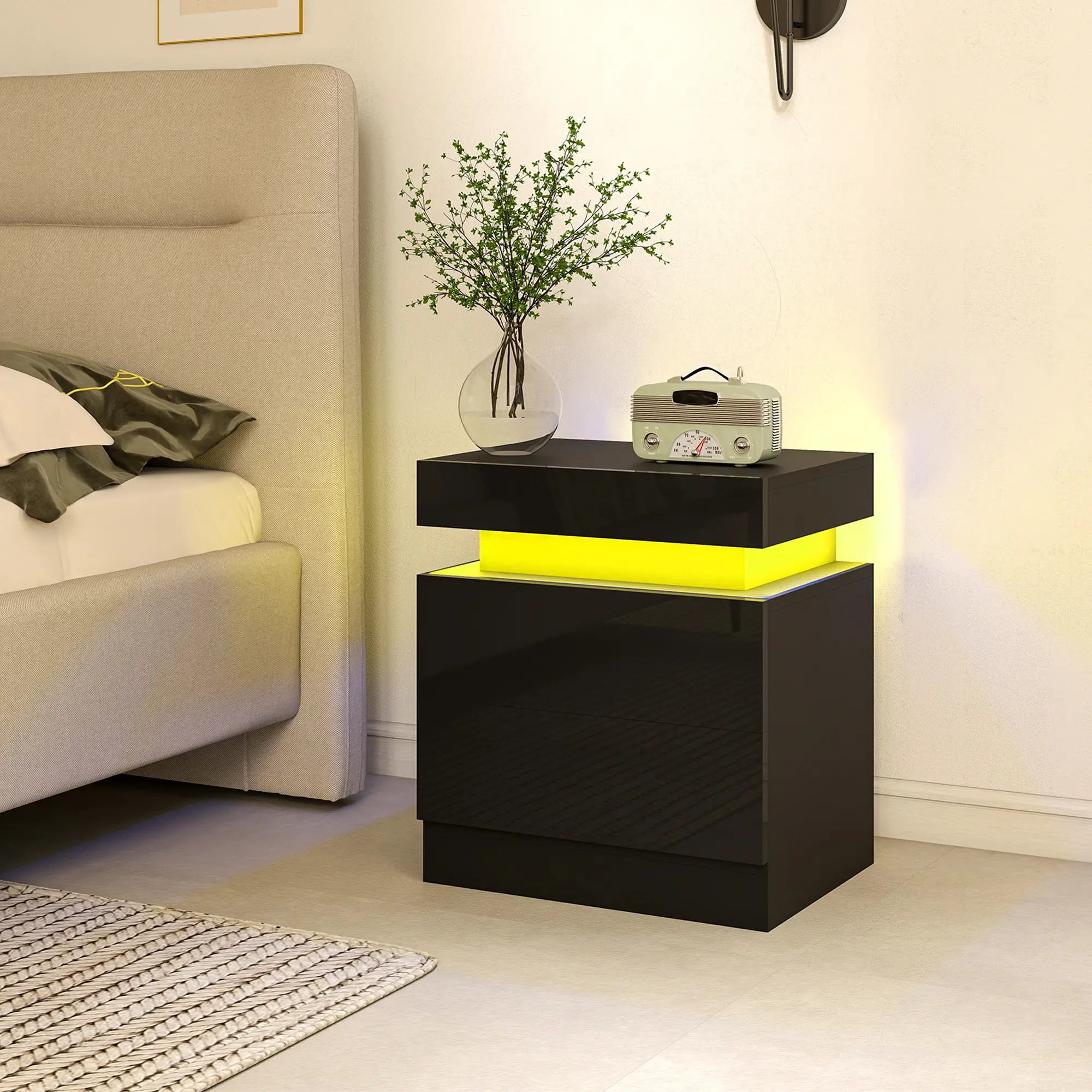 Nightstand Set of 2, End Tables with LED Lights, 2 Drawers, Black Bedside Tables at Gallery Canada