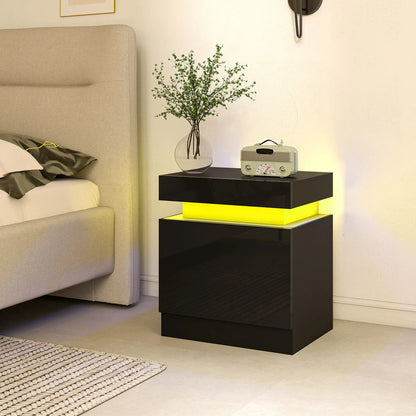 Nightstand Set of 2, End Tables with LED Lights, 2 Drawers, Black Bedside Tables at Gallery Canada