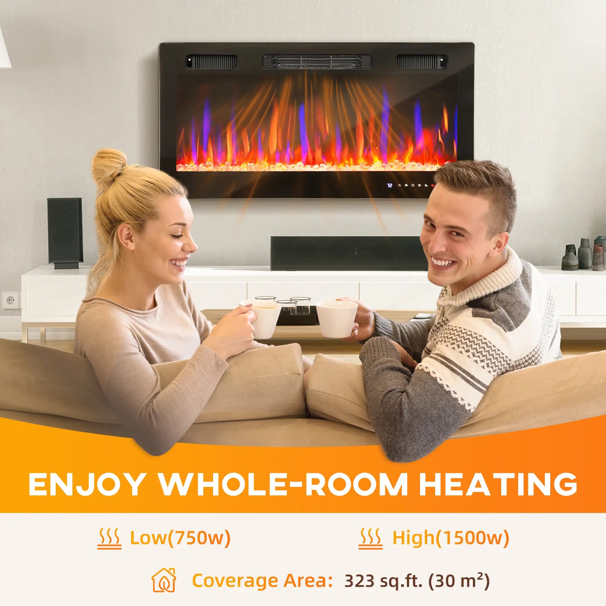 36 Inch Thin Electric Fireplace, Freestanding, Wall Mounted, Eco Mode Electric Fireplaces at Gallery Canada