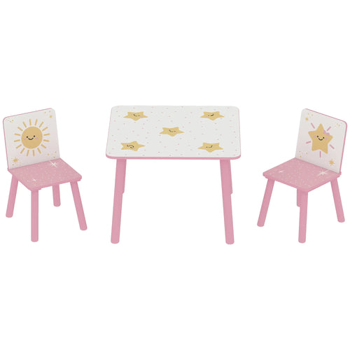 Kids Table And Chair Set, 3-Piece, Star Pattern, Ages 3-8, Pink