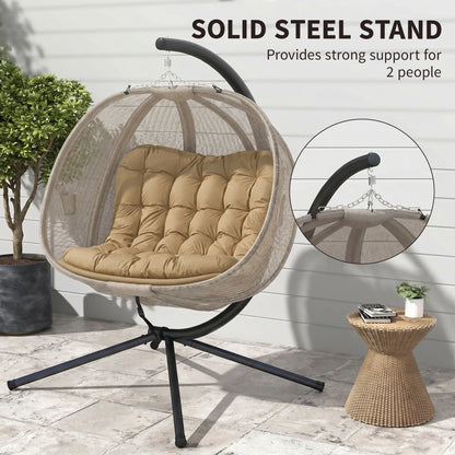 Double Egg Chair with Stand, 2 Person Hanging Swing, Khaki Patio Swings with Stand at Gallery Canada