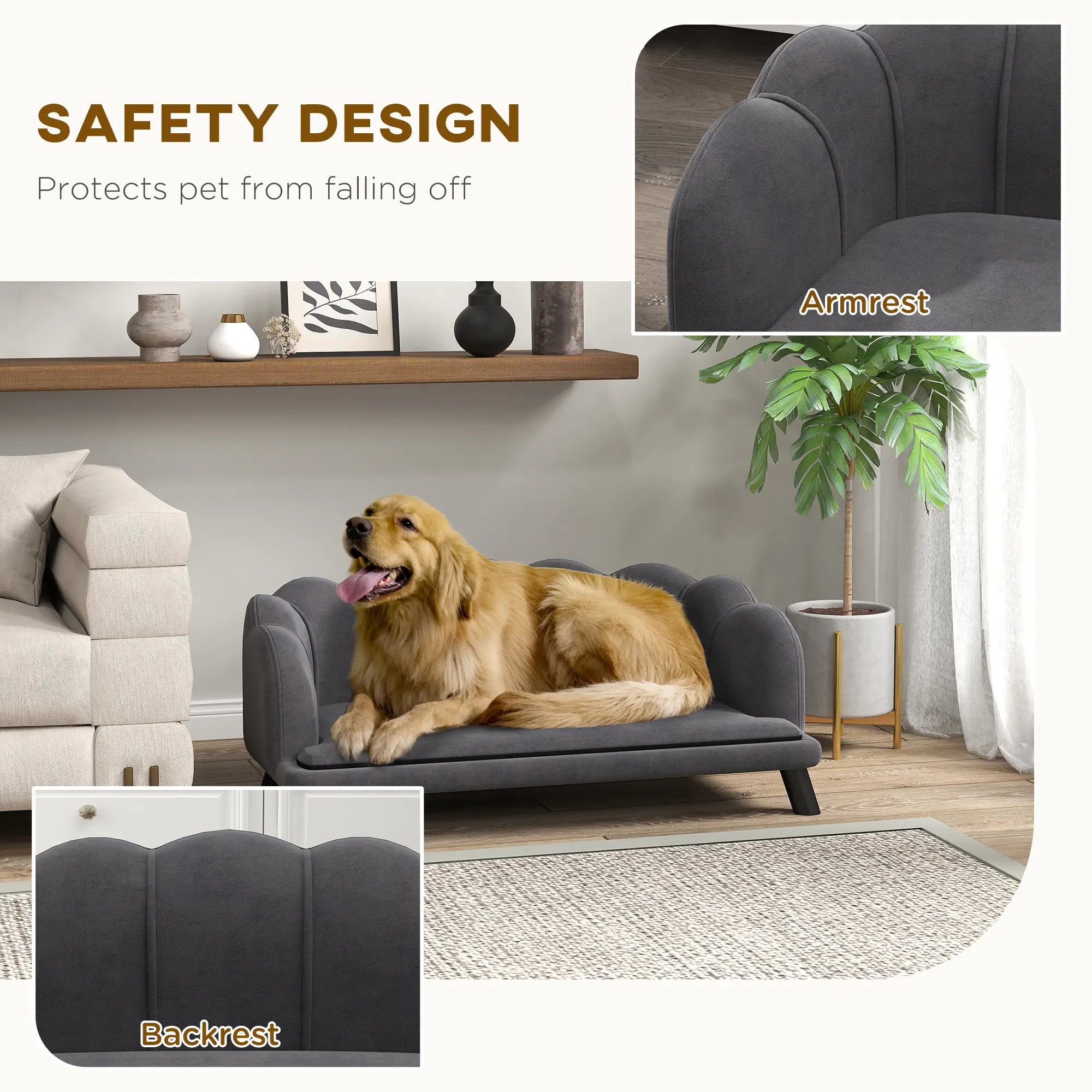 Dog Sofa, Removable Cushion, Wood Legs, Medium Large, Dark Grey Dog Sofas at Gallery Canada
